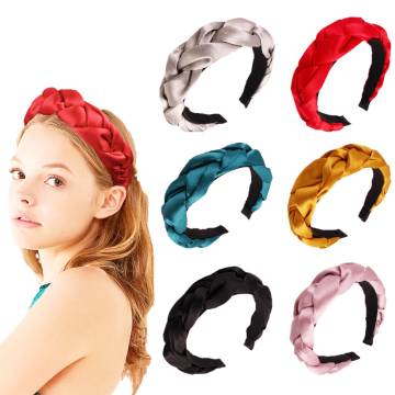 Bandeau fascia per capelli New Fation Satin Twist Braid Sponge Headband Solid Fabric Hairband for Women Girl Fashion Hair Access